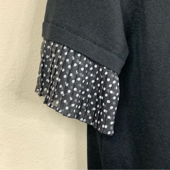 M Black Polka Dot Ruffle Short Sleeve Cardigan Sweater Stretch Medium - Picture 4 of 6